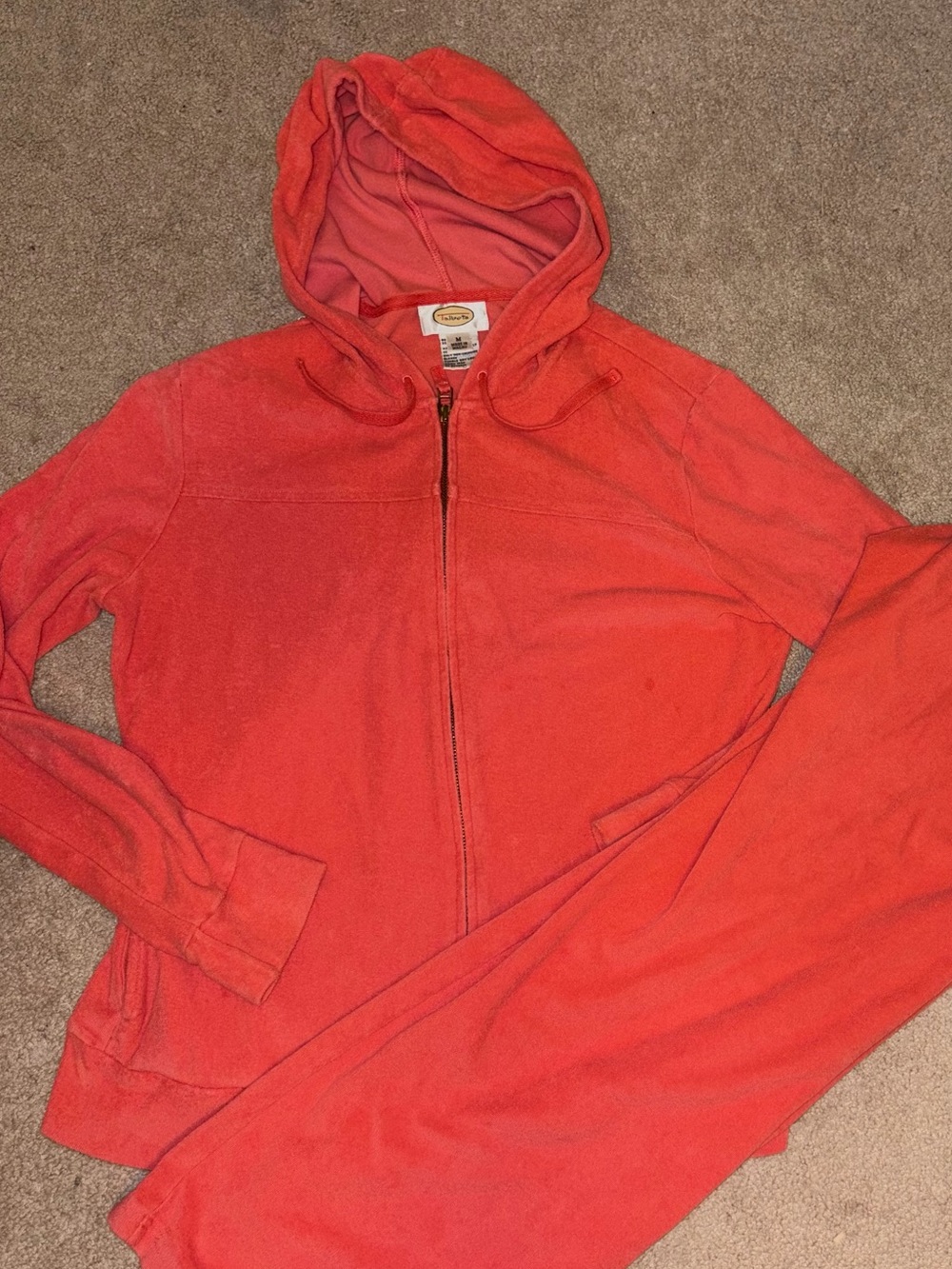 Talbots Vintage Terry Coral Pants Set Wide Leg M Hoodie